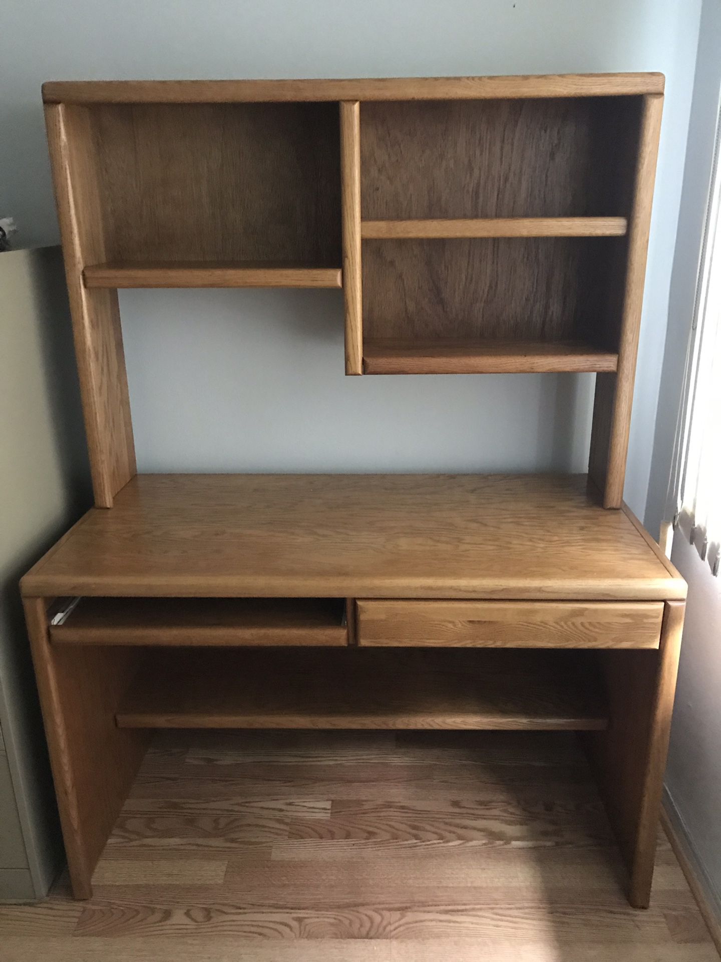 Wood (Oak) computer desk With drawer, hutch and printer stand