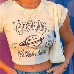Princess Polly Cosmic Vibrations Cropped Graphic TEE size 4