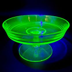 Vintage Green Uranium Depression Glass Pedestal Candy Dish