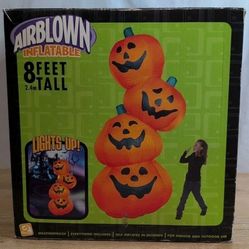Vintage 2004 Gemmy Airblown Inflatable 8ft Halloween Pumpkin Totem Stack WORKS