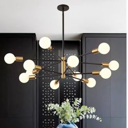 Gold And Black Farmhouse Chandelier 12 Bulb Socket 