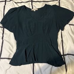 LOFT Green V-Neck Blouse