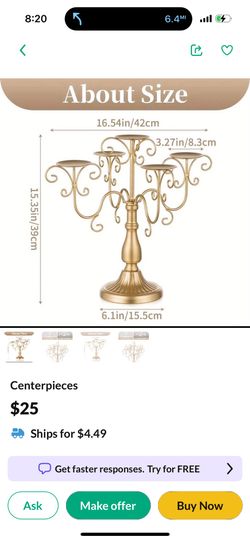4 Gold Candle Center Pieces 