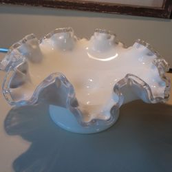 Beautiful Fenton Milk Glass Pedestal Bowl 