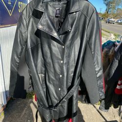 Ashley Stewart Black Leather Coat Size 14/16