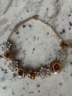 Natasha Accessories Gold Tone Floral Rhinestone Statement Necklace