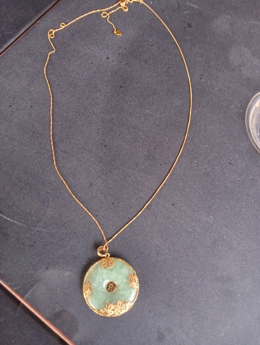 14k Vintage Jade Pendant On 18k Chain
