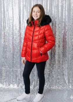 Michael Kors Red Quilted Jacket with Black Trim young girl size14 /Women size S