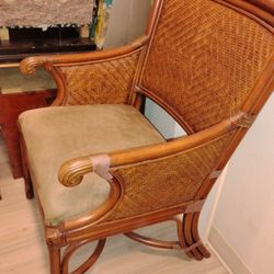 Beautiful Rare Vintage Ethan Allen Ratan/Wicker/Bamboo Upholstered Chair