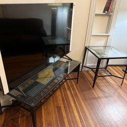 2 Pc.  Coffee Table Set: Glass w/ Stone Ctr.