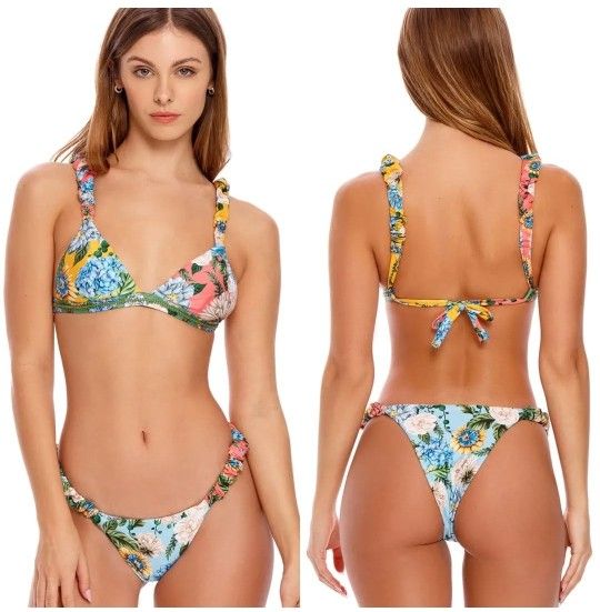 NWT! Agua Bendita Seset Aine Bikini Top With Beaded Trim