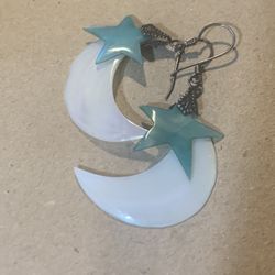 Mother Of Pearl Moon And Star Earrings 925