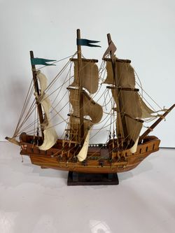 Vintage Wooden Brigantine Tall Ship Model Handmade Sailing Ship Nautical Decor