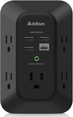 USB Wall Charger Surge Protector -  5 Outlet Extender with 4 USB Charging Ports
