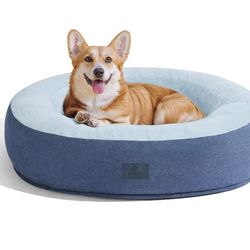 Veehoo Donut Dog Bed Large Size Dog, Calming Round Pet Bed with Removable Washable Cover, Anti-Anxiety Cuddler Cozy Soft Donut Bed with Anti-Slip Bott