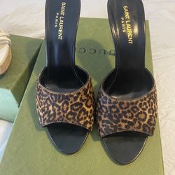 Saint Laurent Leopard Print Slide High Heel