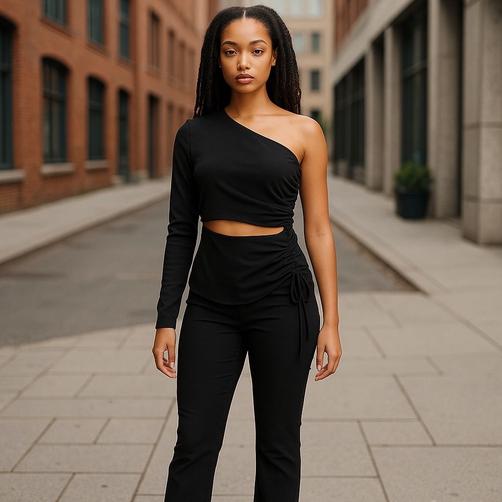 Zara Women Asymmetric Cut Out Top Black Sz M