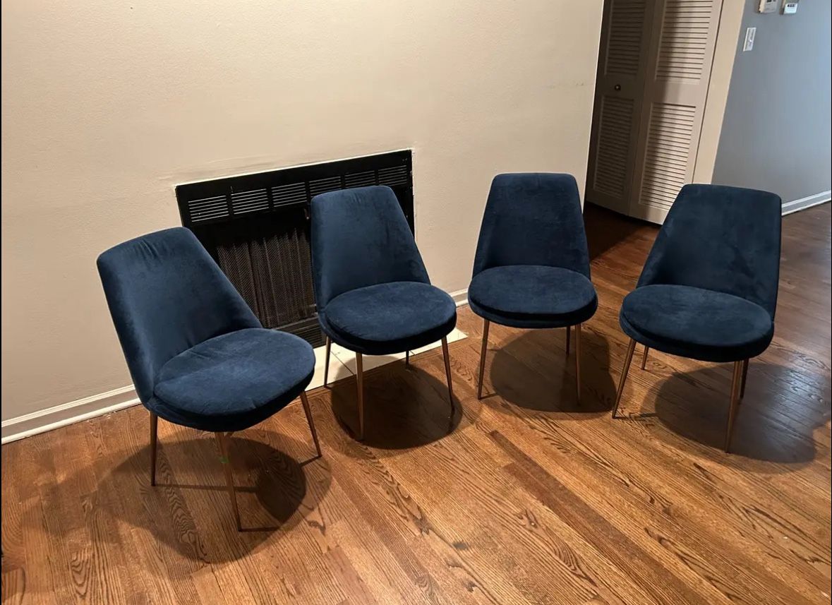 Set of 4 West Elm “Finley” Low-Back Dining Chairs — Ink/Velvet, Excellent Condition