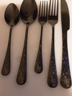 20 pcs stylish Gothic cutlery stainless steel matte skeleton tableware (42)
