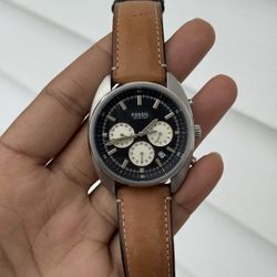 Fossil Silver and Brown Chronograph Watch Mens