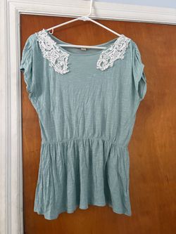 Light Blue Peplum Top with Lace Detail