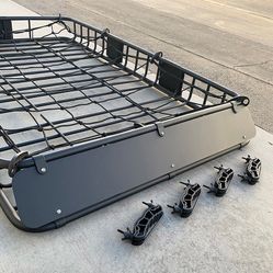 (New in box) $160 Universal Roof Rack Basket Set 64x39x6” Max 150Lbs, Includes (Cargo Net)