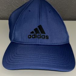 Adidas strap back cap- blue with yellow accents around the logo on the front