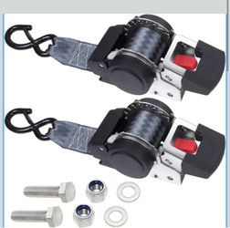 Retractable Ratchet Straps, 2PK, 2 inch x 6ft Stainless Steel, Bolt-on Tie Down Straps to Trailer - 3300lbs Break Strength, Saltwater, Transom Tie Dow