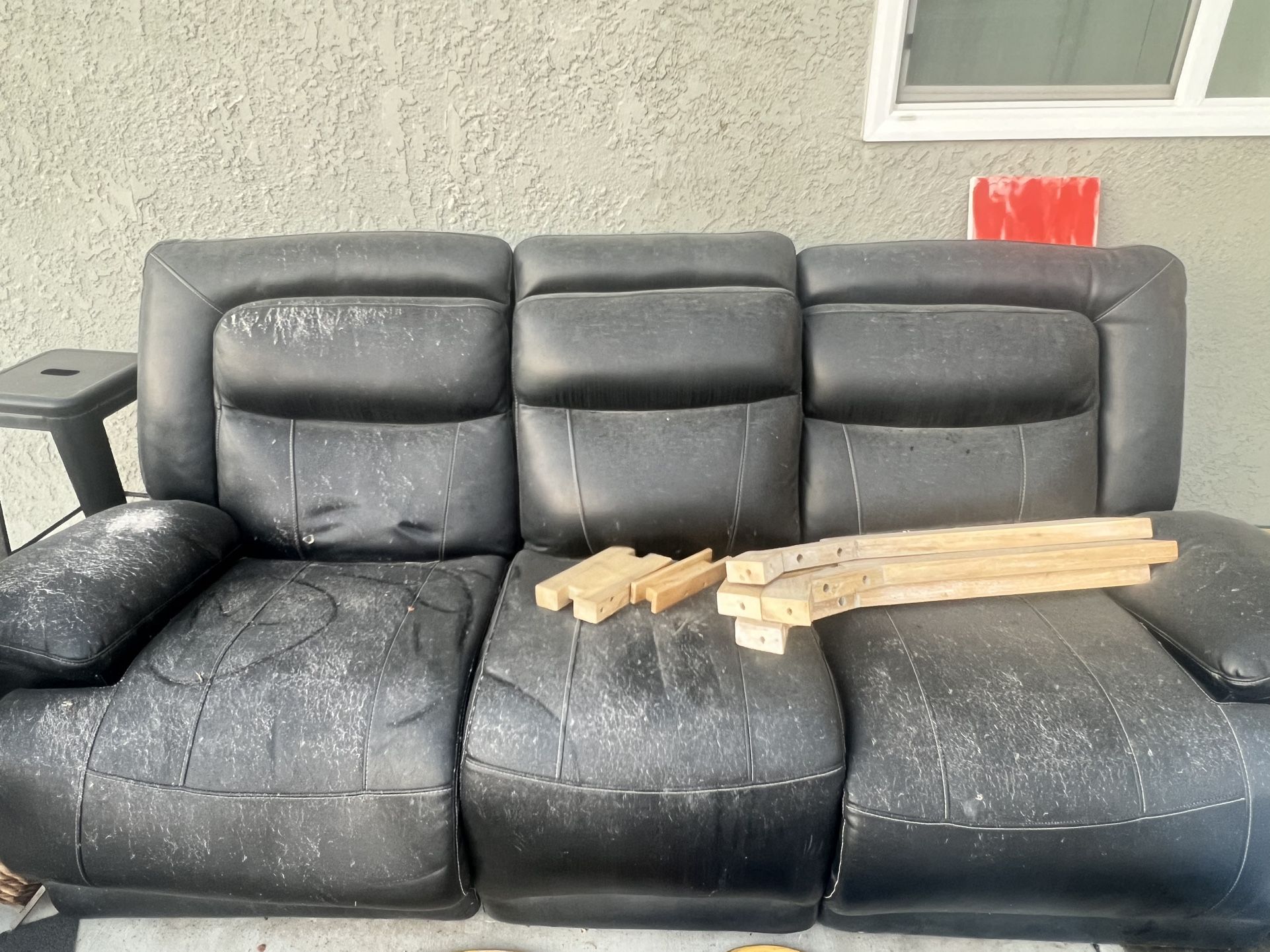 FREE BLACK FAUX LEATHER COUCH W/RECLINERS