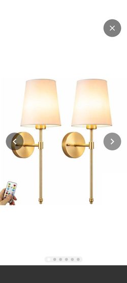 Gold Wall Sconces with White Shades, Set of 2