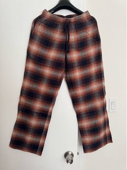 Uniqlo flannel Pants Women small Brown Checkered Pull On Loose Pajama Sleep Lounge  Worn twice only