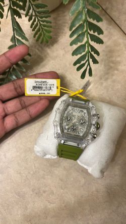 Skeleton Chronograph Watch Clear Case Green Strap