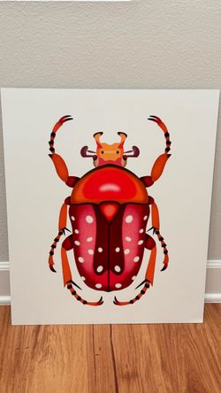Red/pink Beetle Insect Art on metal