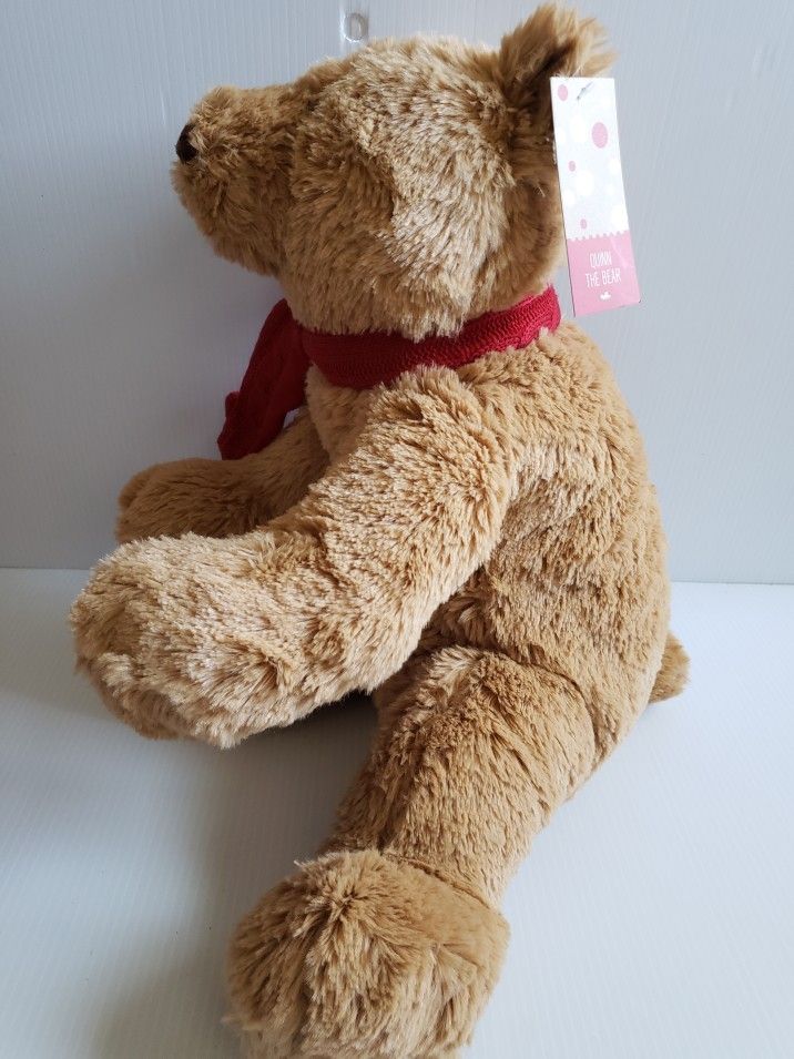 Quinn The Bear Teddy Bear Quinn Brown Plush Bear With Scarf. Condition is Used With Tags 20"