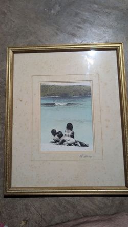 Large Framed Martin Roberts Hand-Embellished Lithograph Art (20x24)