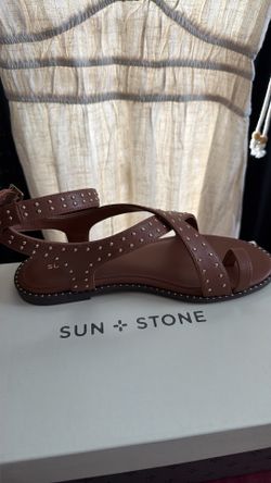 Sun + Stone Carter Cognac Studded Flat Sandals