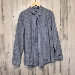 IZOD Men’s XXL Plaid Long Sleeve Button-Down Shirt Blue Check Cotton Blend