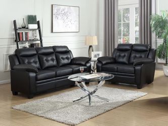 Upholstered Padded Arm Tufted Sofa & Loveseat - Black Color