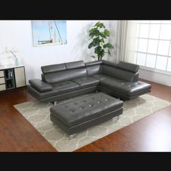 *Now Available!!!*---Charming Ibiza Gray Leather Sectional Sofa W/Ottoman---Delivery/$10 Down Financing😉