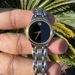 Movado Vintage ladies black dial two tone bracelet watch 