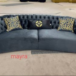 Victoria Petrol Green&Black  Velvet Living Room Set, sofa And Loveseat 