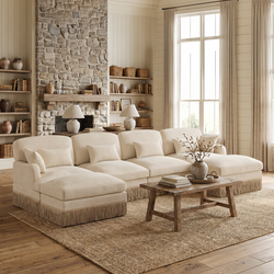 Target 131" Modular Leopard Print Chenille U-Shaped Sectional Sofa with 2 Ottomans and Fringe Trim, Beige (Copy)