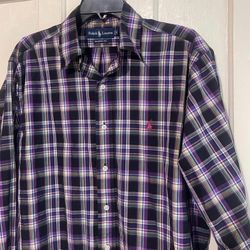Ralph Lauren Classic Fit Black Purple Button Up  Shirt Men's Medium