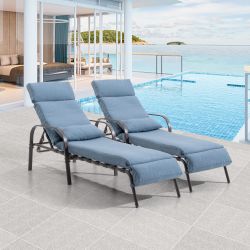 New 2pc Outdoor Patio Chaise Lounge Pool Chairs With Cushions (grey Or Blue)