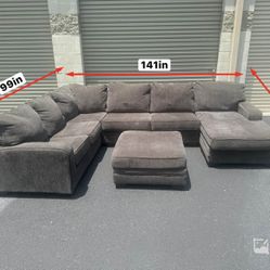 Large Charcoal Sectional W Ottoman