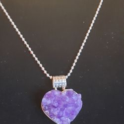 GENUINE STERLING SILVER HEART SHAPED AMETHYST  PENDANT AMULET NECKLACE PENDULUM 