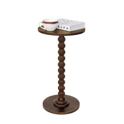 Round Wooden Bobbin Pedestal Side Table