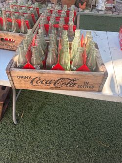 Coca Cola vintage wood creates with 8 pack cartons and bottles