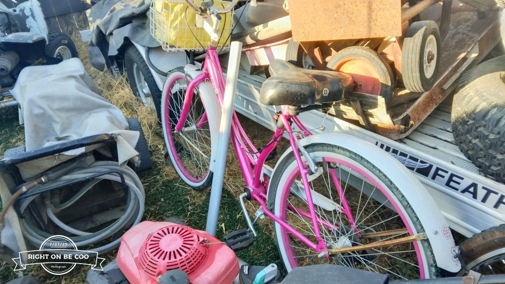 Mountain Bike And Lady's Beach Cruiser New Bikes And Stand Up Rolling Stand