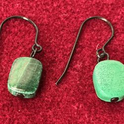  Malachite Gemstone Drop/Dangle Earrings. Polished Stones. Rectangle Shape. NWOT